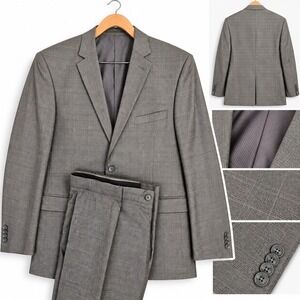 Bocaccio Uomo Mens Gray Glen Plaid 2 Piece Suit Two Button Blazer 48R x 42R